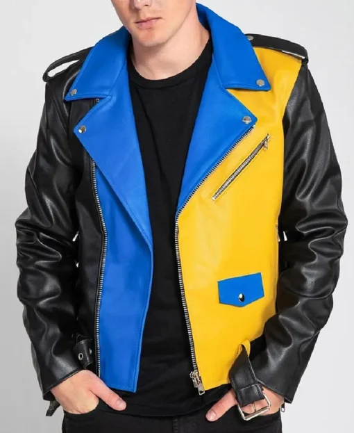 Flexon Color Block Biker Leather Jacket