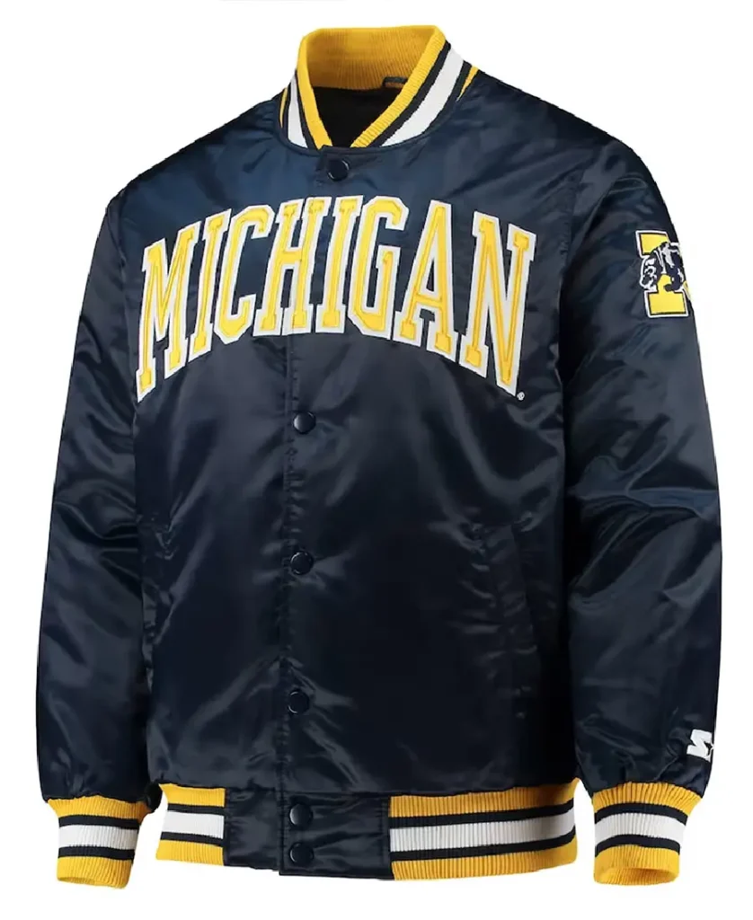 Michigan Wolverines O-Line Navy Varsity Satin Jacket