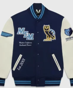 OVO Memphis Grizzlies Blue and White Varsity Jacket