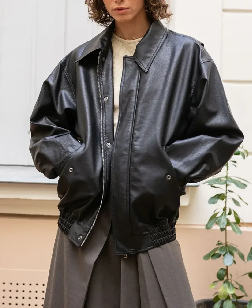 Oversized Leather Bomber Jacket