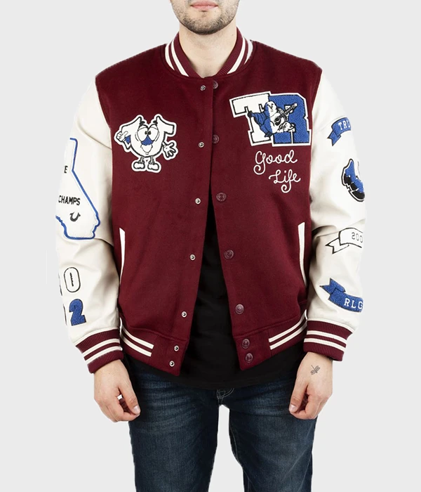 True Religion Letterman Varsity Jacket Red