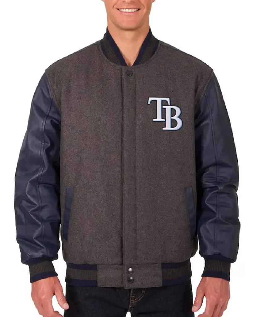 Tampa Bay Rays Charcoal and Navy Wool Varsity Jacket