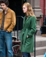 A Complete Unknown Elle Fanning Green Long Coat side pose