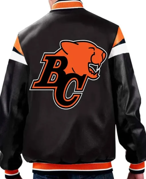 BC Lions Black Varsity Full-Zip Leather Jacket back