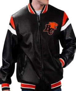 BC Lions Black Varsity Full-Zip Leather Jacket front