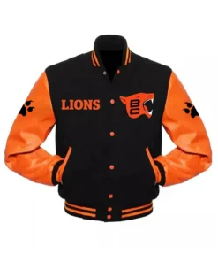 BC Lions Varsity Black and Orange Jacket front