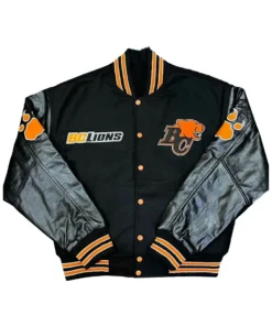 BC Lions White Head Black Varsity Jacket front