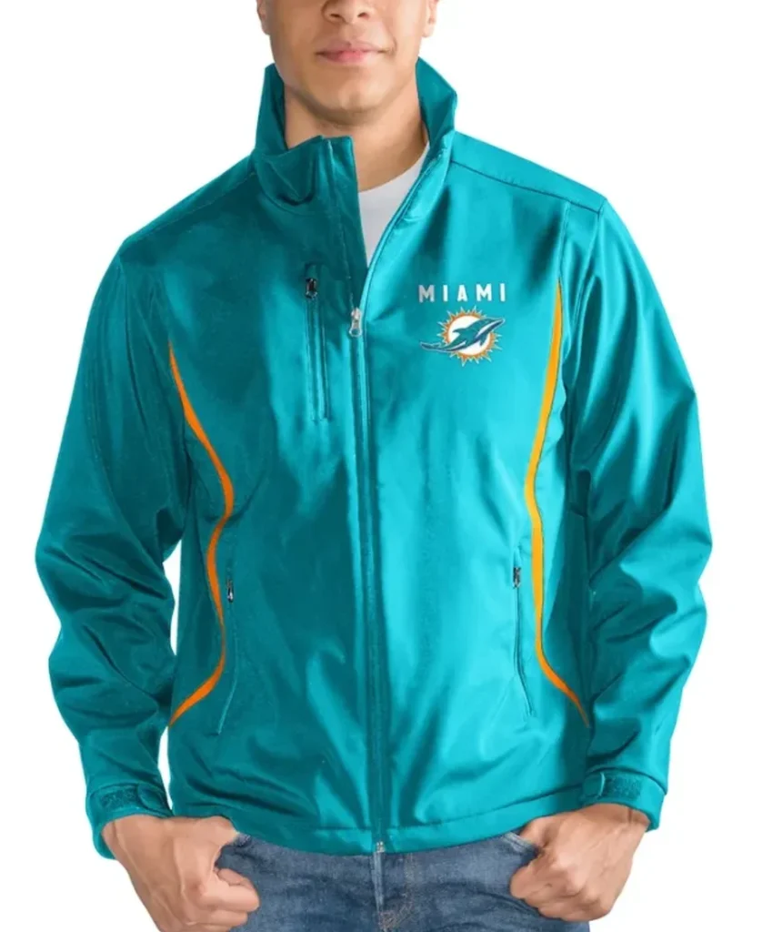 Blake G-III Sports Miami Dolphins Zip Blue Jacket front