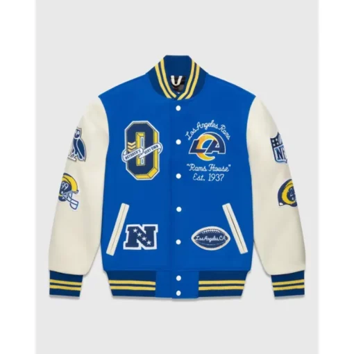 Burks-Los-Angeles-Rams-Full-Snap-Blue-and-White-Varsity-Jacket