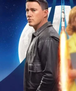 Channing Tatum Black Leather Jacket Fly Me To The Moon 2024 side