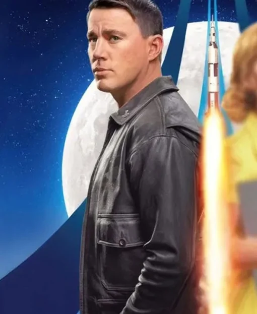 Channing Tatum Black Leather Jacket Fly Me To The Moon 2024 side