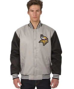 David M Minnesota Vikings Grey Varsity Jacket front