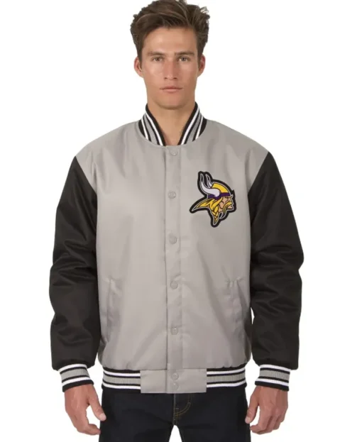 David M Minnesota Vikings Grey Varsity Jacket front