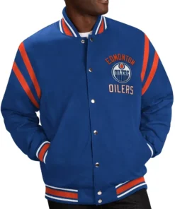 Edmonton Oilers Tailback Blue Varsity Jacket front