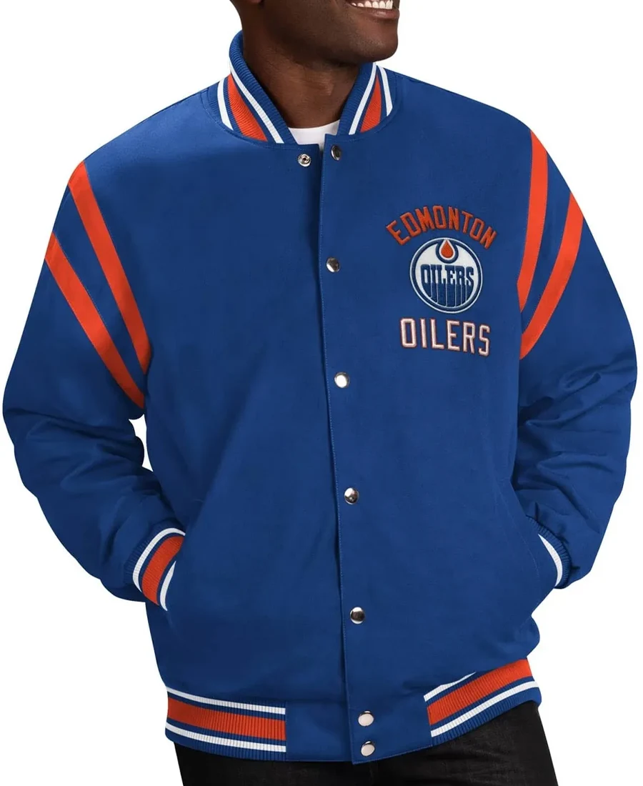 Edmonton Oilers Tailback Blue Varsity Jacket front