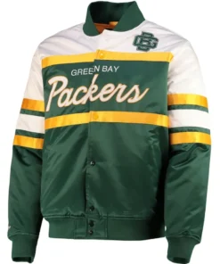 Evans Green Bay Packers Satin Varsity Jacket front