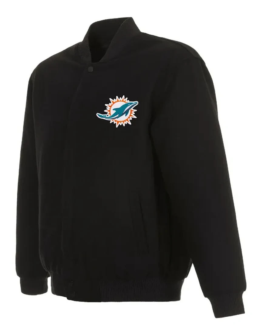 Gideon Miami Dolphins Black Zip Bomber Jacket front