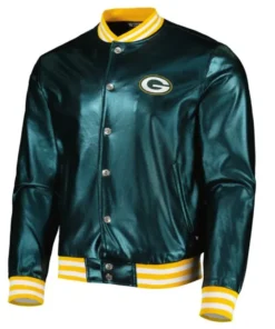 Harold J Green Bay Packers Full-Snap Satin Varsity Jacket front