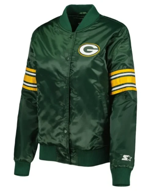 Hess Green Bay Packers Satin Full-Snap Varsity Jacket front