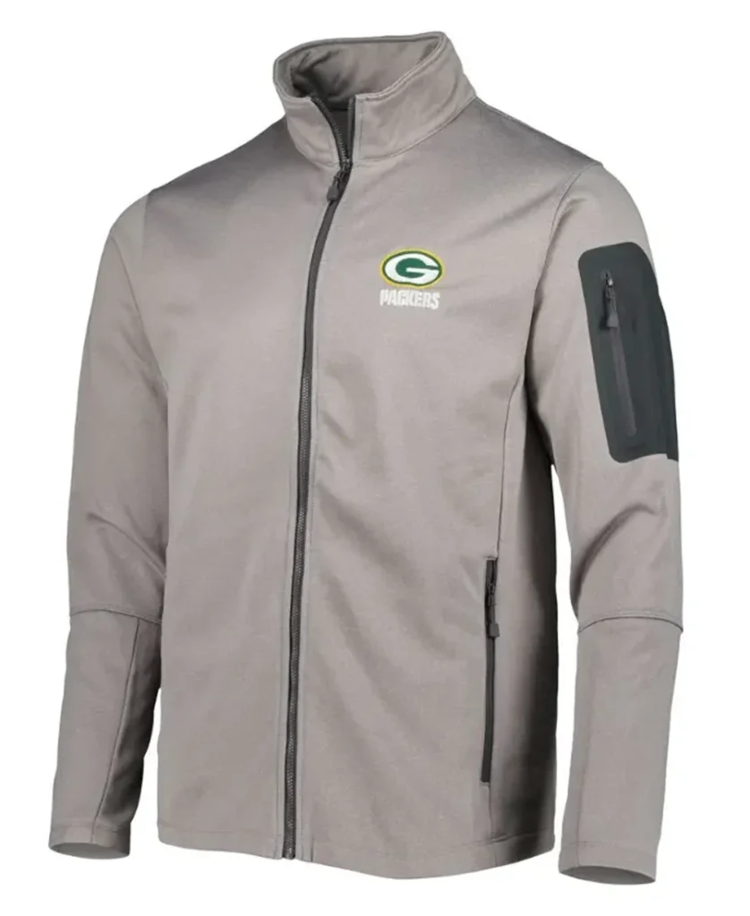 Jaeger Green Bay Packers Grey Zip Track Jacket front