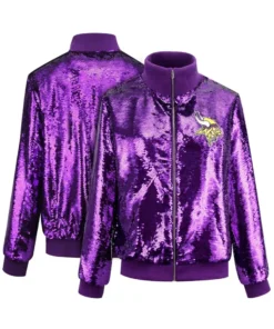 Kevin M Minnesota Vikings Sequins Purple Zip Jacket front & back