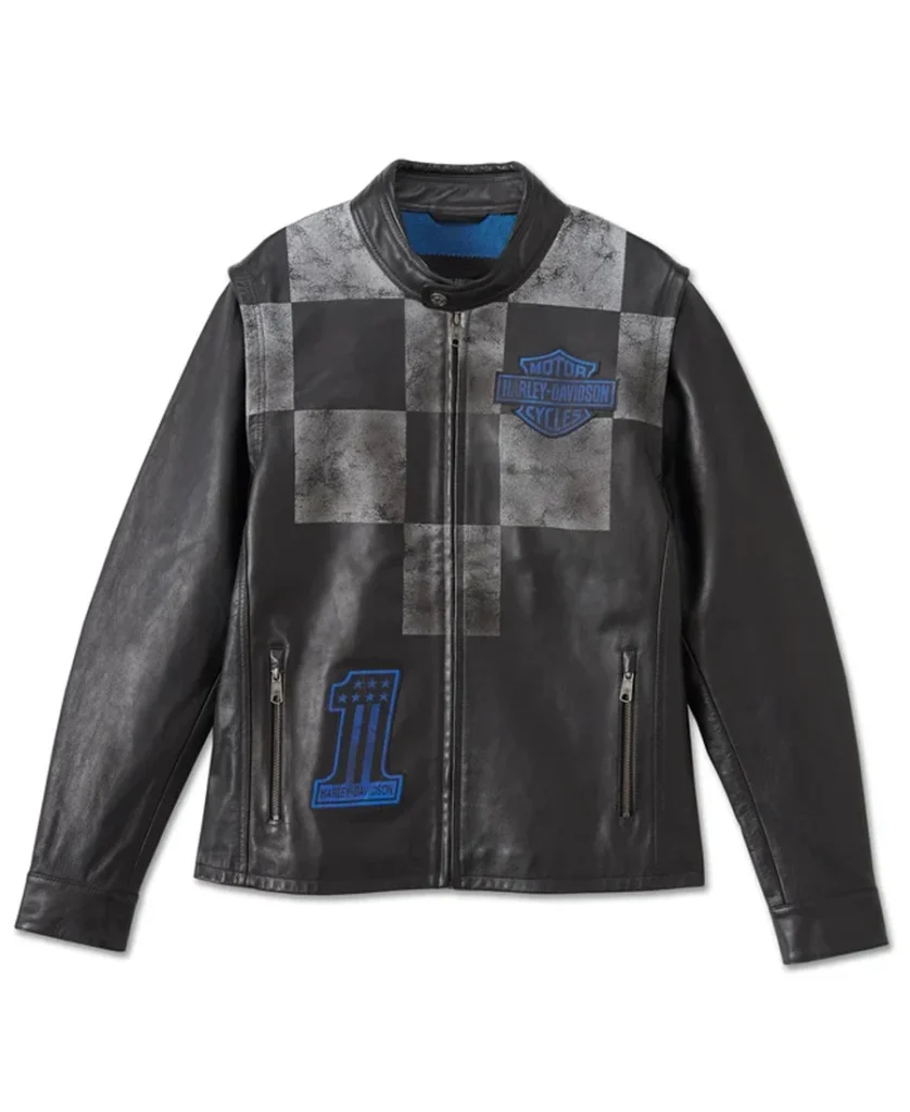 Men's Blue Steel Convertible Leather Jacket front