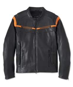 Men's Capitol Triple Vent System 2.0 Leather Jacket - Harley Black & Harley Orange front