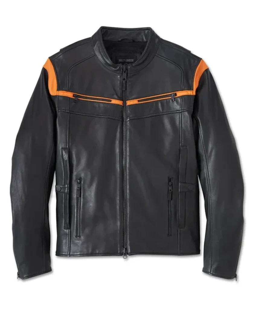 Men's Capitol Triple Vent System 2.0 Leather Jacket - Harley Black & Harley Orange front