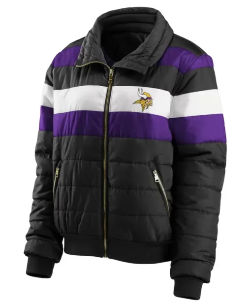 Nesbitt Minnesota Vikings Black Zip Puffer Jacket front