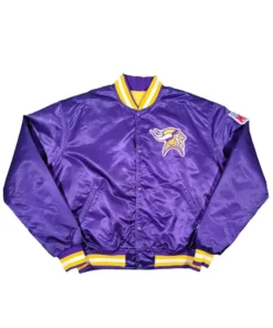 Norris Minnesota Vikings 90s Vintage Purple Satin Bomber Jacket front