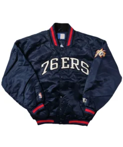 Philadelphia 76ers Bomber Navy Satin Jacket front