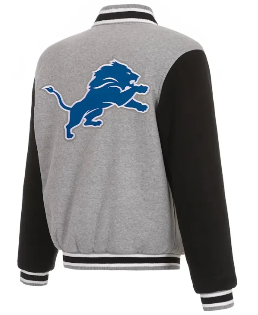 Phillip N Detroit Lions Grey and Black Varsity Wool Jacket back
