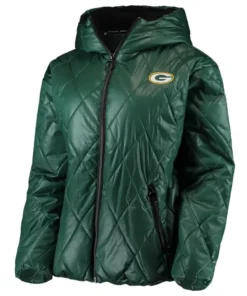 Rainey Green Bay Packers Puffer Green Quilted Hoodie Jacket front