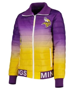 Steven D Minnesota Vikings Purple and Yellow Zip Puffer Jacket front