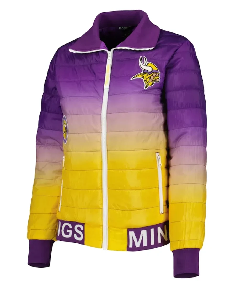 Steven D Minnesota Vikings Purple and Yellow Zip Puffer Jacket front