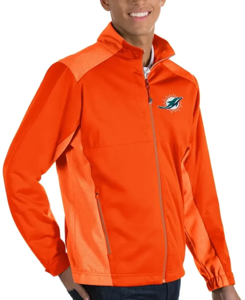 Travis M Miami Dolphins Orange Zip Track Jacket side