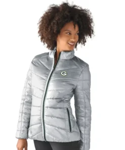 Weston A Green Bay Packers Women Puffer Silver Jacket