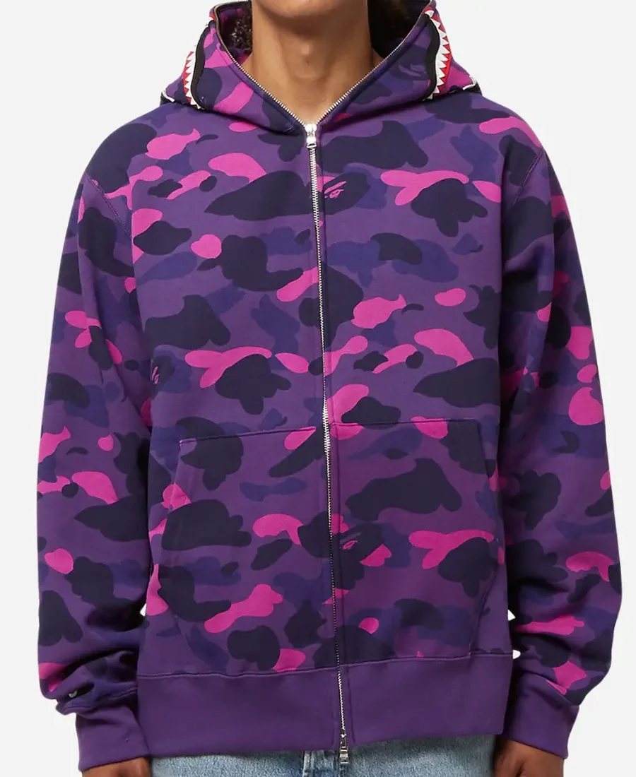 BAPE Purple Camo Shark Hoodie front