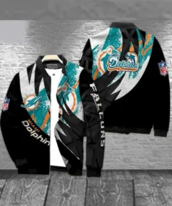 Bradley Miami Dolphins Black Bomber Jacket front & back