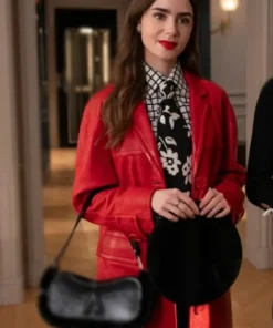 Emily In Paris S4 Lily Collins Red Leather Coat