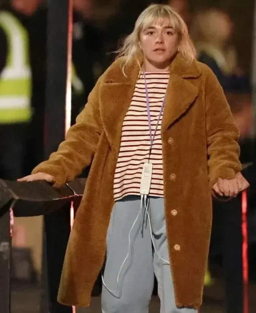 Florence Pugh We live in Time 2025 Shearling Coat front