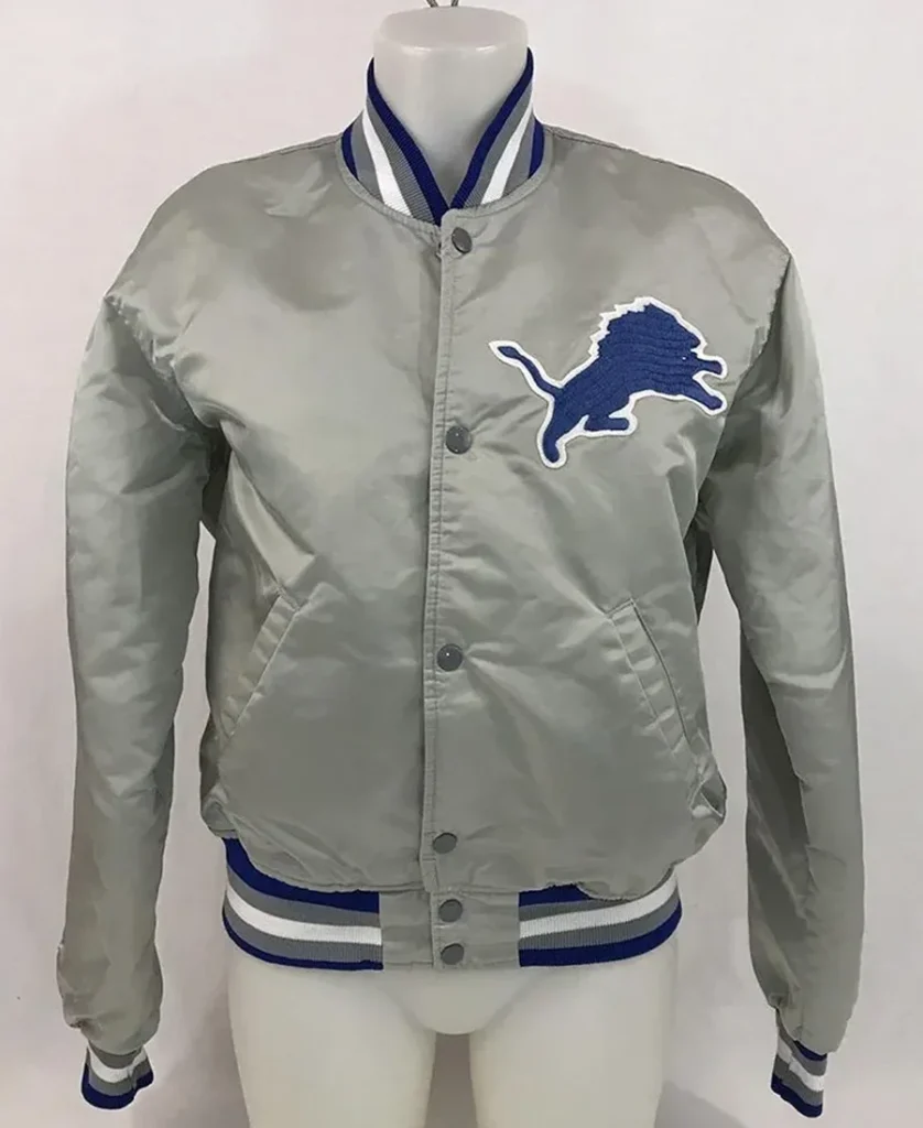 Gray Detroit Lions Satin Jacket front