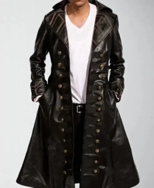 Handmade Leather Trench Coat front