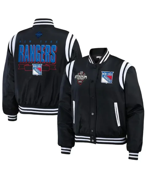 New York Rangers Black Bomber Full-Zip Jacket front & back