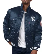 New York Yankees Navy Silver Tab Trucker Jacket front