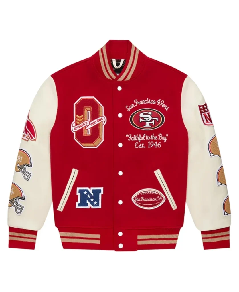 OVO x NFL San Francisco 49ers Varsity Jacket front