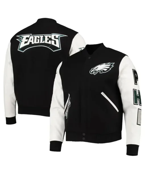 Philadelphia Eagles Logo Black and White Letterman Jacket Front & back