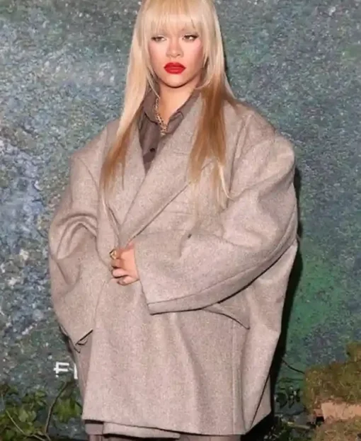 Rihanna Launch Party 2024 Grey Coat front