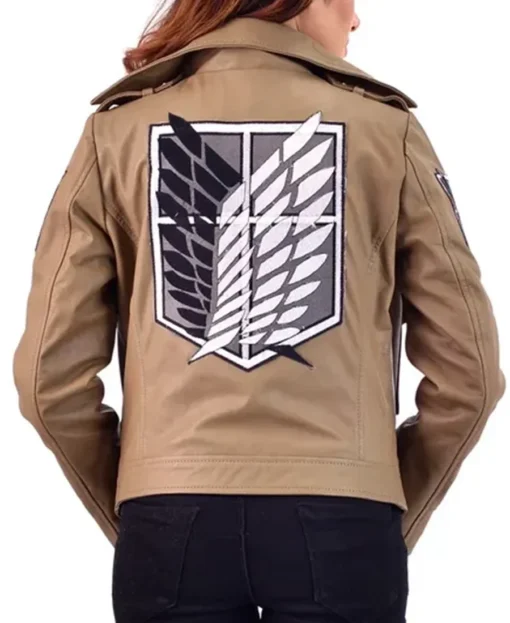 Attack On Titan Survey Corps Khaki Leather Jacket back