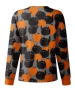 Black Cats with Pumpkin Halloween Scrub Jacket back